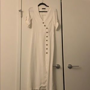 Zara white woven midi button up dress
